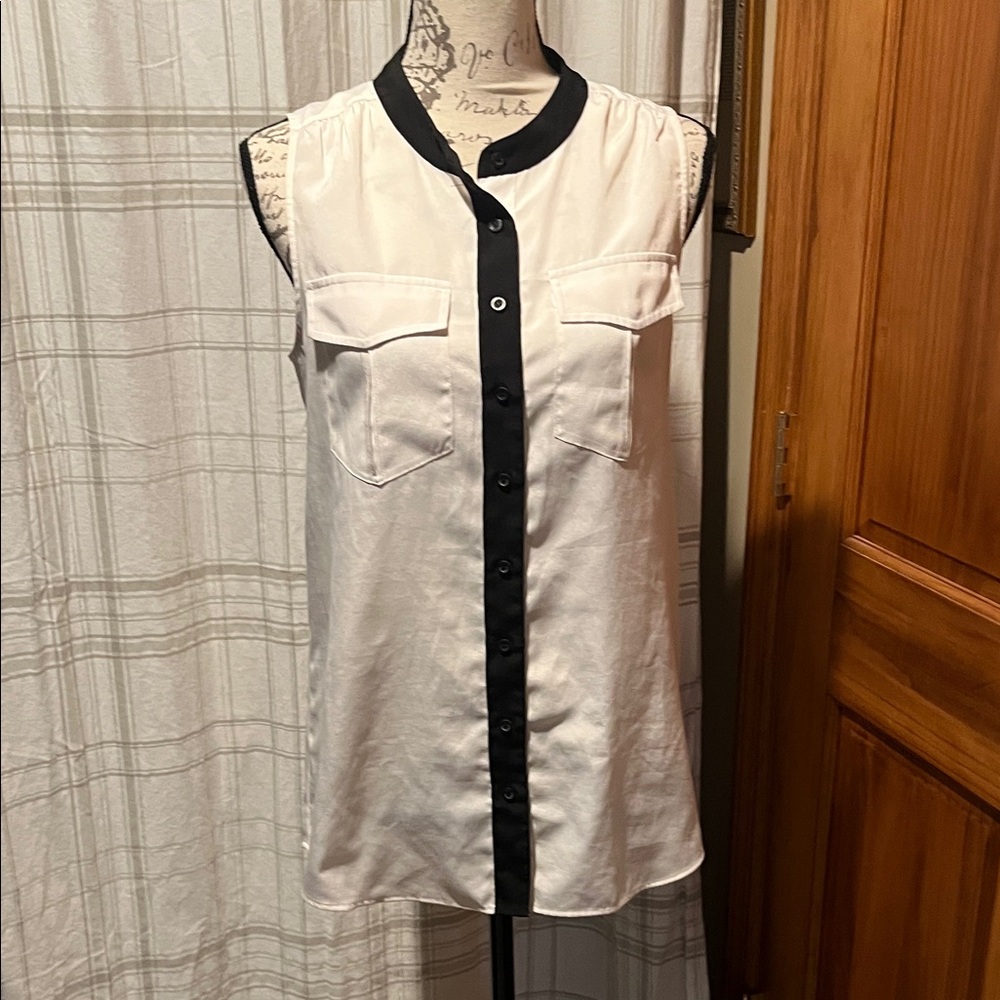 J. Crew Sleeveless Contrast-Trim Button Front Top - White/Black